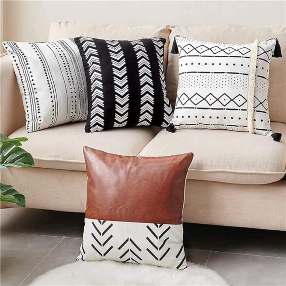 Boho Throw Pillow Covers 18x18 Inch Set of 4 Modern Farmhouse Neutral Decor - Picture 1 of 14